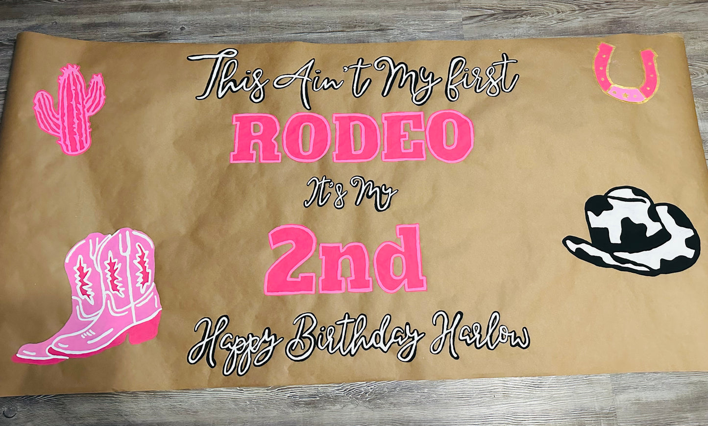 Hand Painted Pink Rodeo Birthday Banner